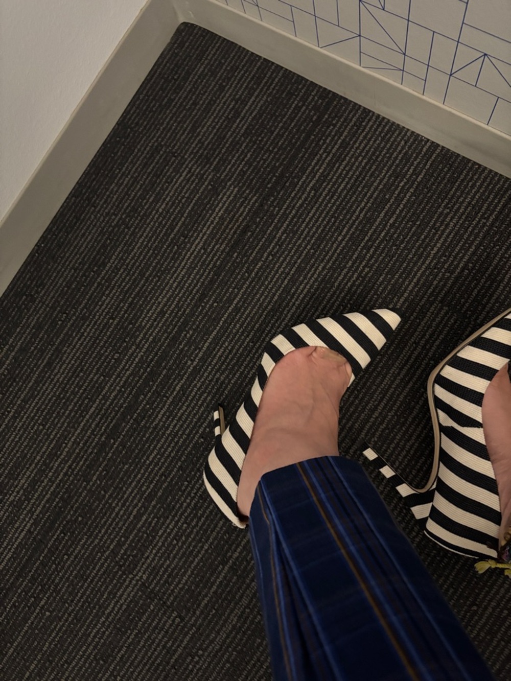 Sam Edelman Black and White Striped Pointed-Toe Heels